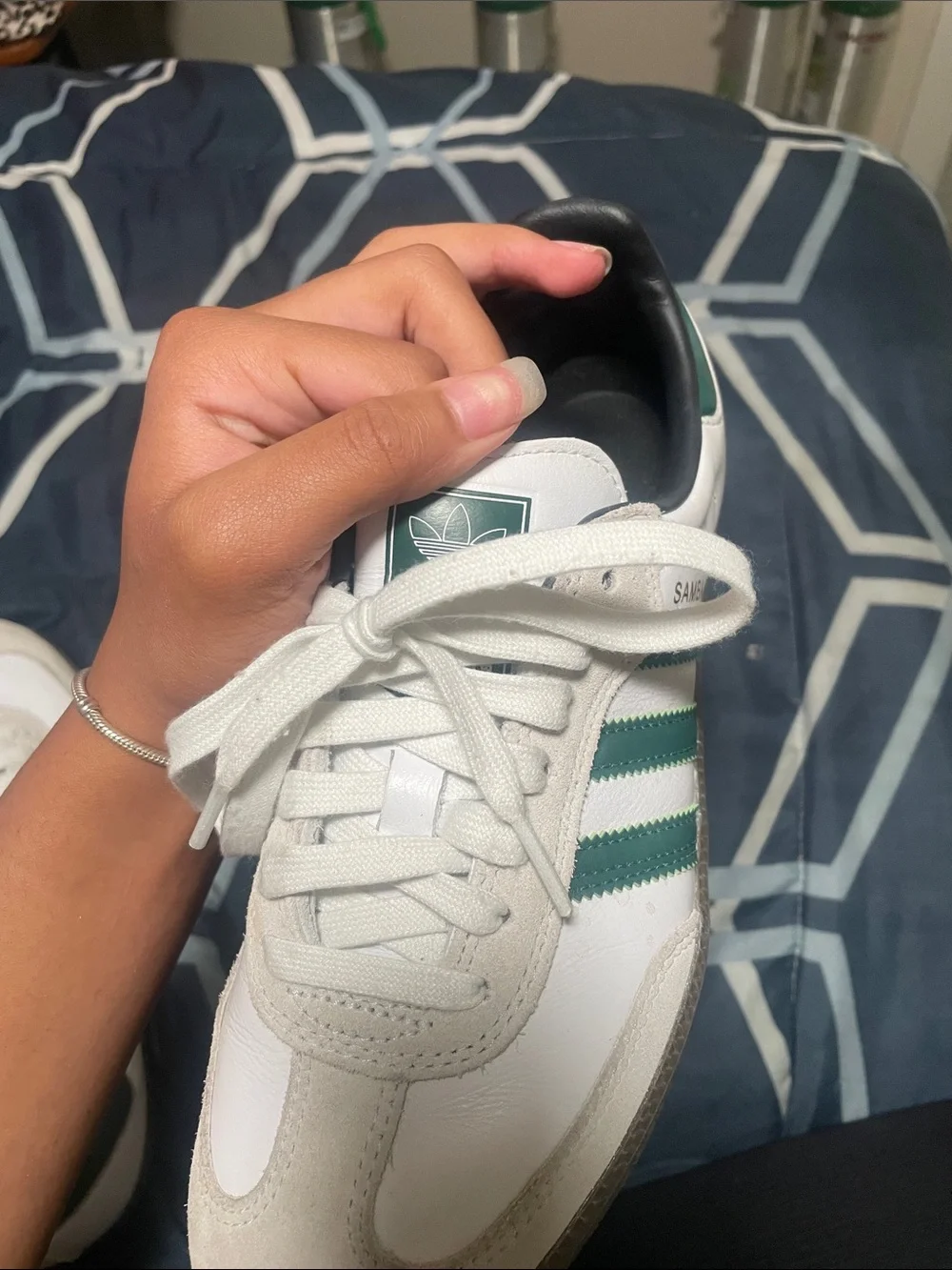 adidas Men’s White Sneakers with Green Stripes and Gum Sole
